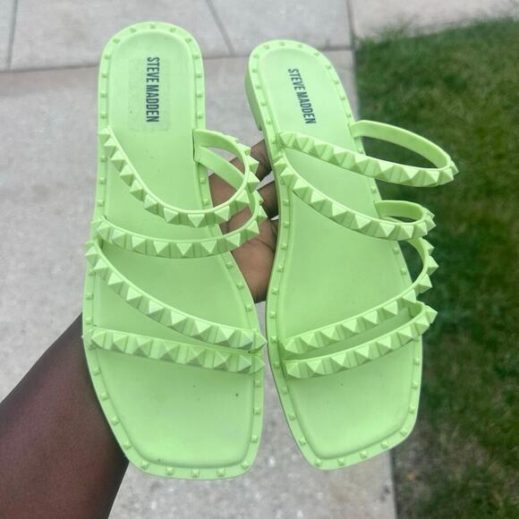 Steve Madden Women's Skyler Slip Toe Flat Sandals‎ Size 10 Lime Green - Picture 12 of 12